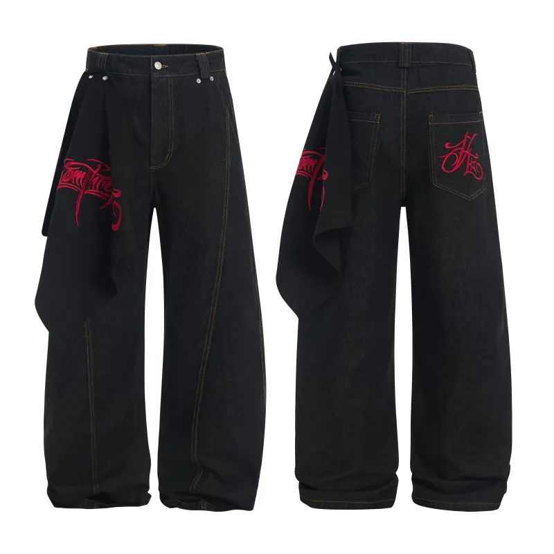 Omirad Wide-Leg Pants with Embroidered Side Drape made by Omirad