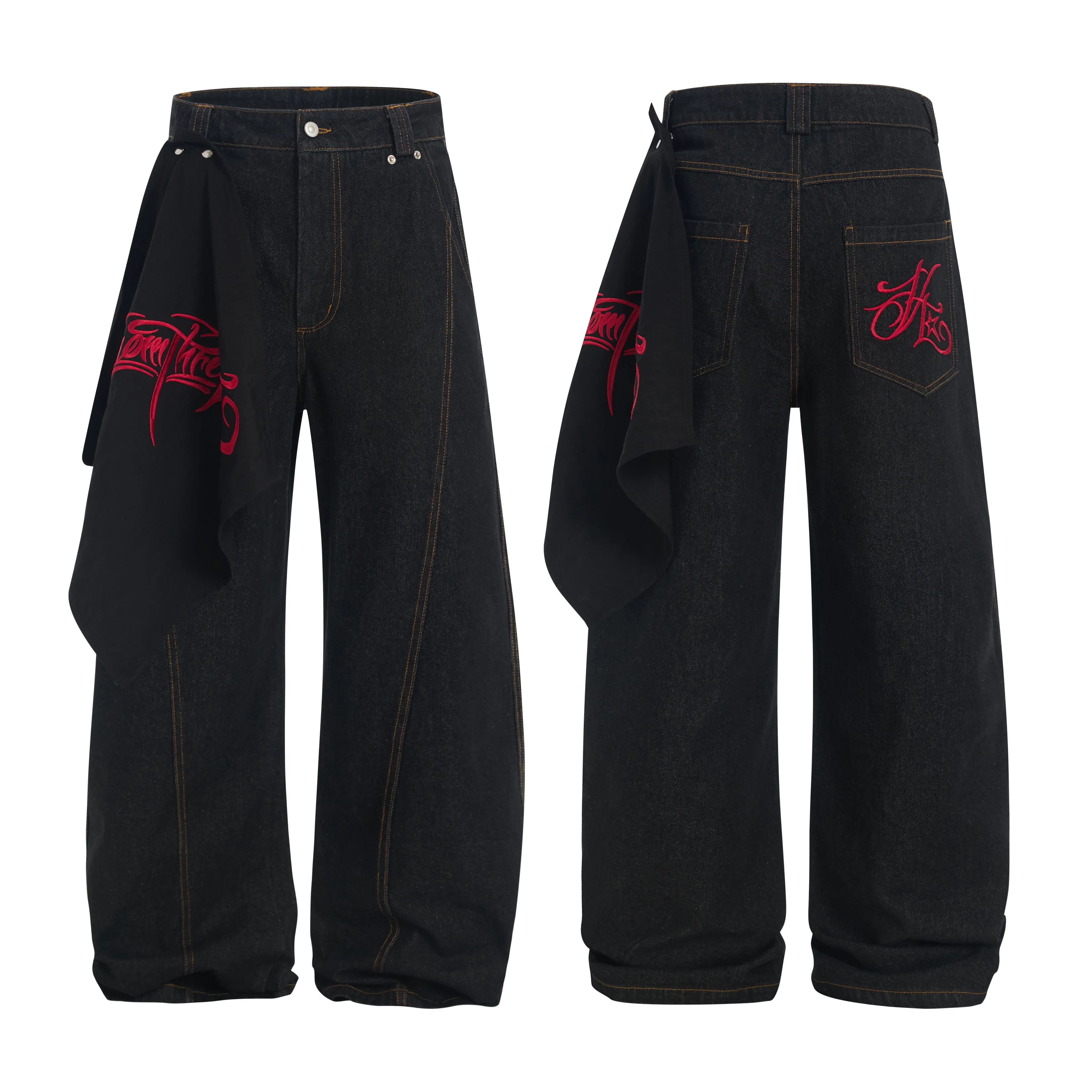 Omirad Wide-Leg Pants with Embroidered Side Drape sold by Omirad