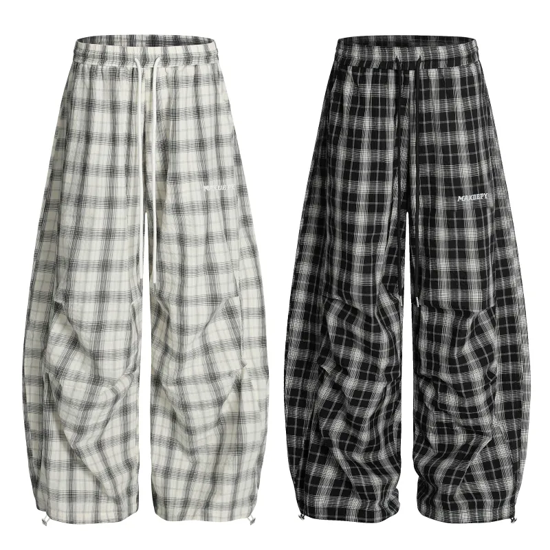 Omirad Ruched Plaid Wide-Leg Pants made by Omirad