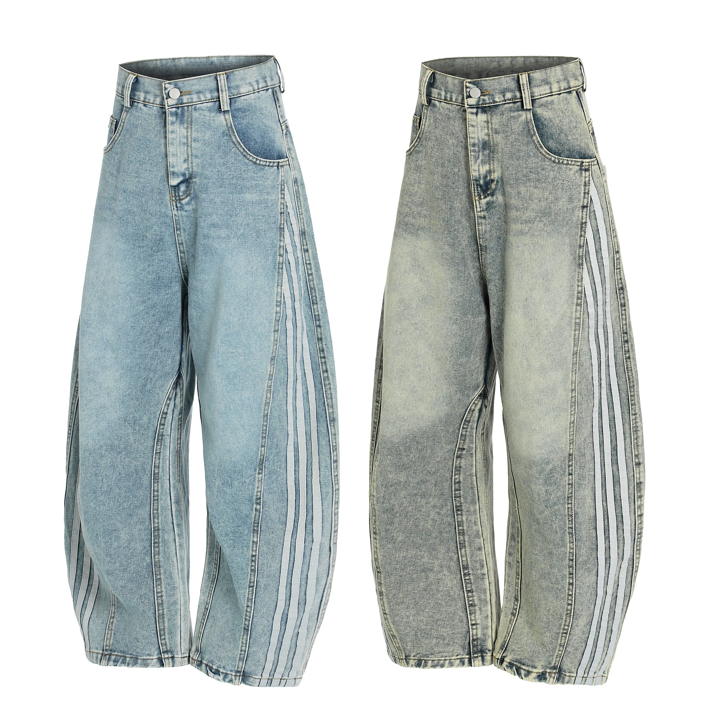 Omirad Triple-Stripe Washed Wide-Leg Denim Pants sold by Omirad product image thumbnail 2