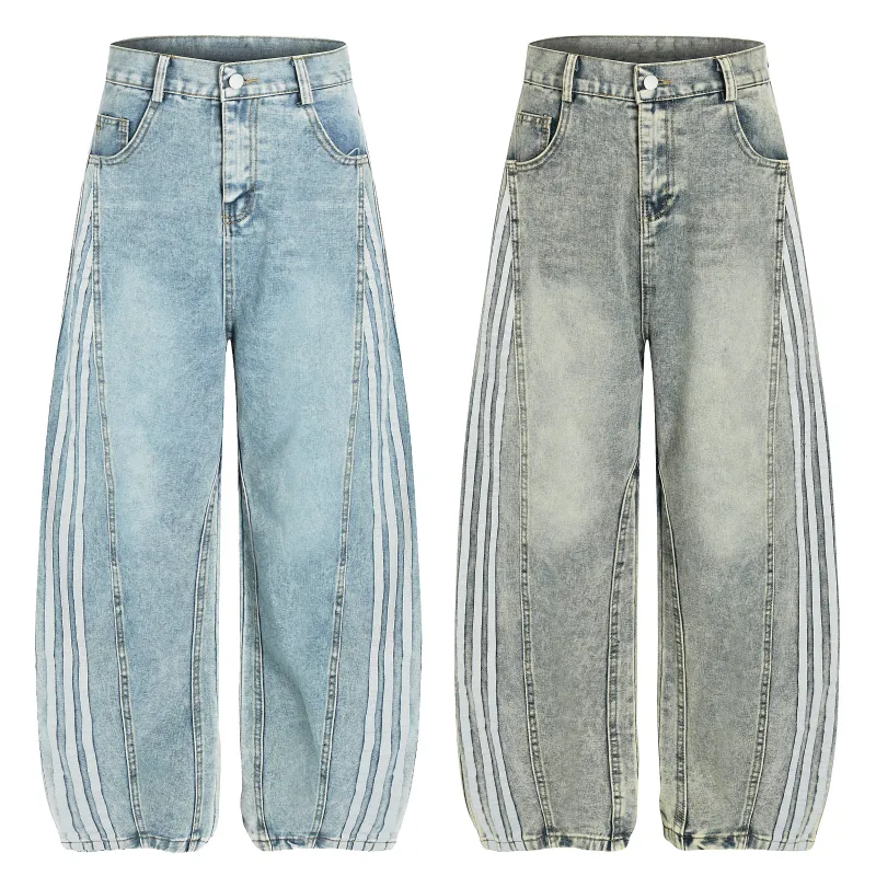 Omirad Triple-Stripe Washed Wide-Leg Denim Pants made by Omirad