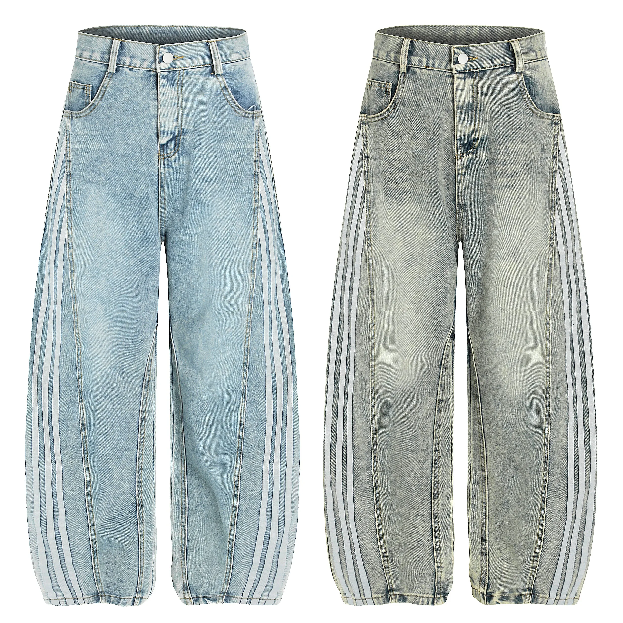 Omirad Triple-Stripe Washed Wide-Leg Denim Pants sold by Omirad