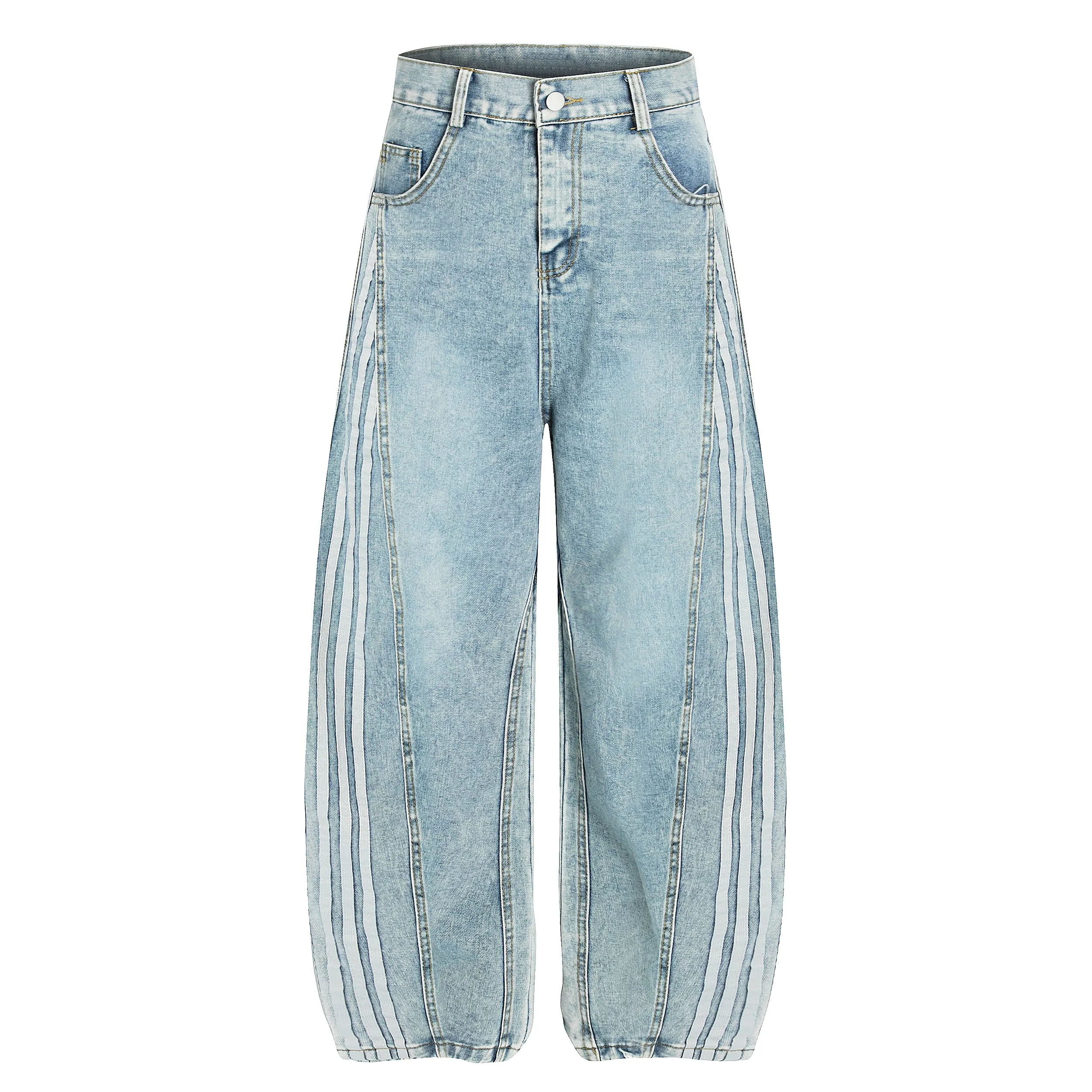 Omirad Triple-Stripe Washed Wide-Leg Denim Pants sold by Omirad product image thumbnail 3