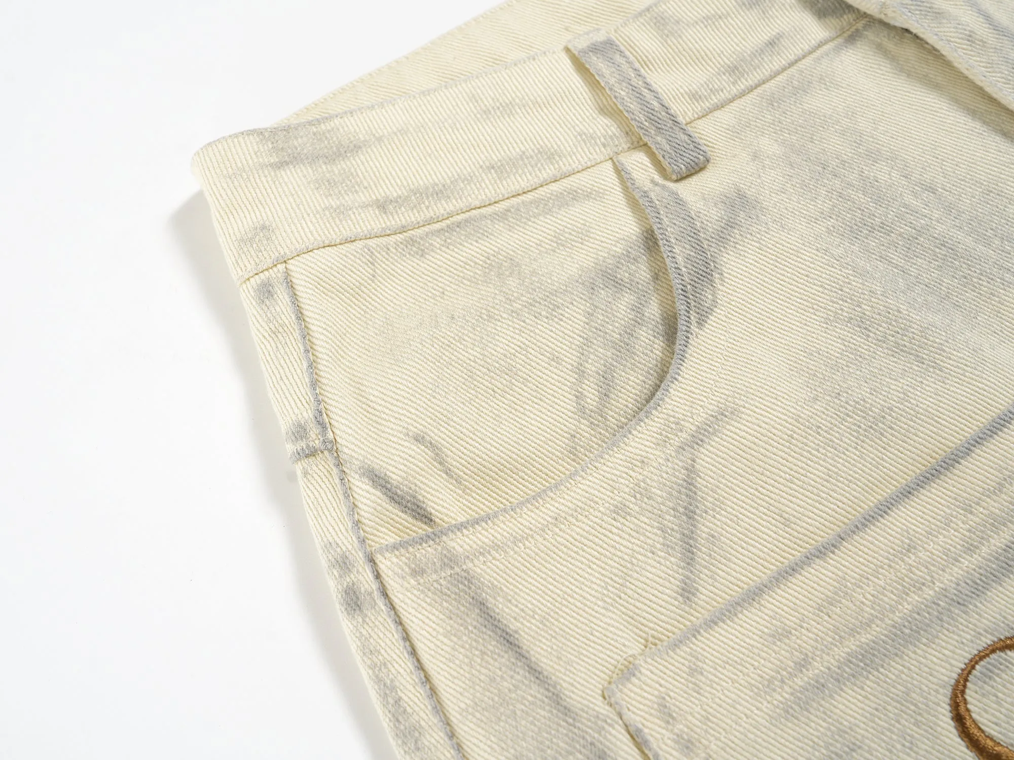 Omirad Embroidered Pocket Wide-Leg Denim Pants sold by Omirad product image thumbnail 5