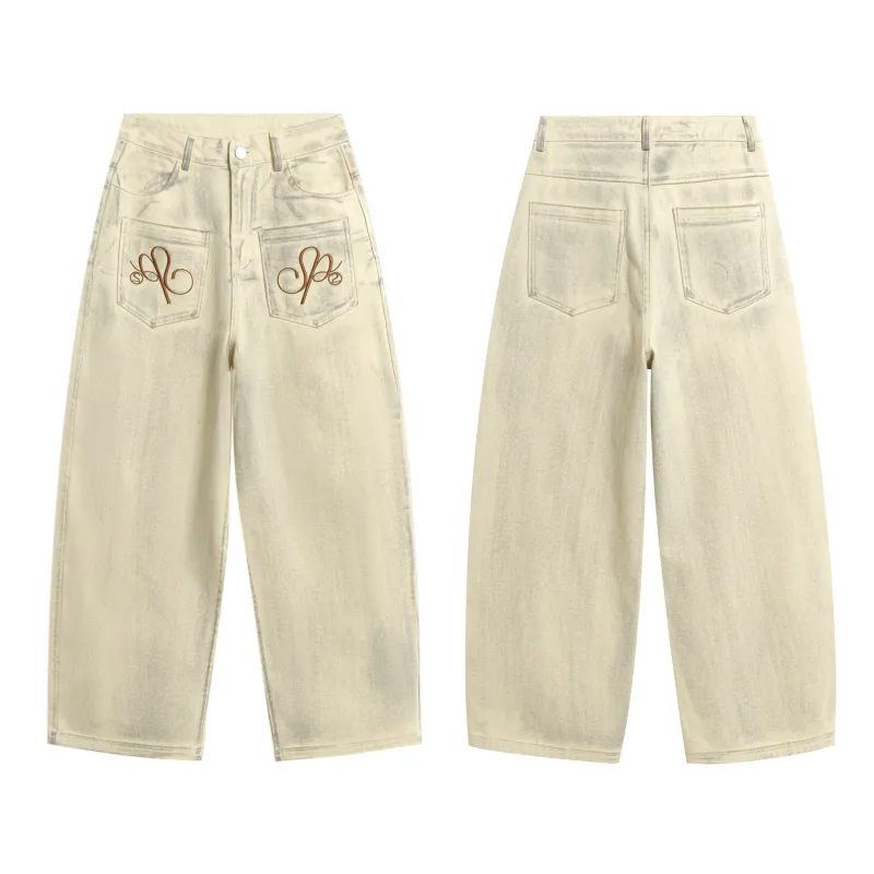 Omirad Embroidered Pocket Wide-Leg Denim Pants made by Omirad