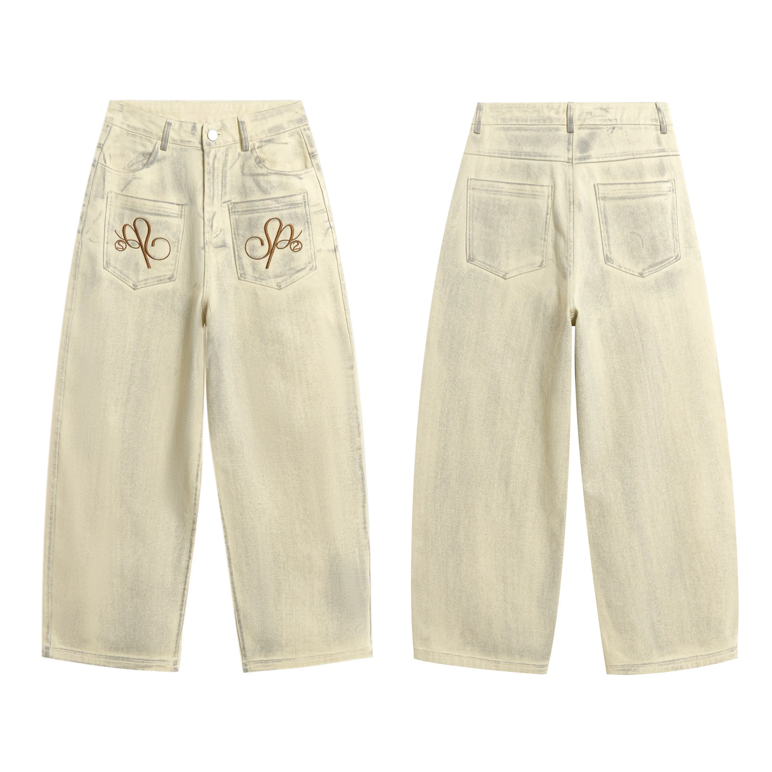 Omirad Embroidered Pocket Wide-Leg Denim Pants sold by Omirad