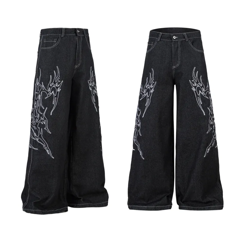 Omirad Tribal Wide-Leg Denim Pants made by Omirad