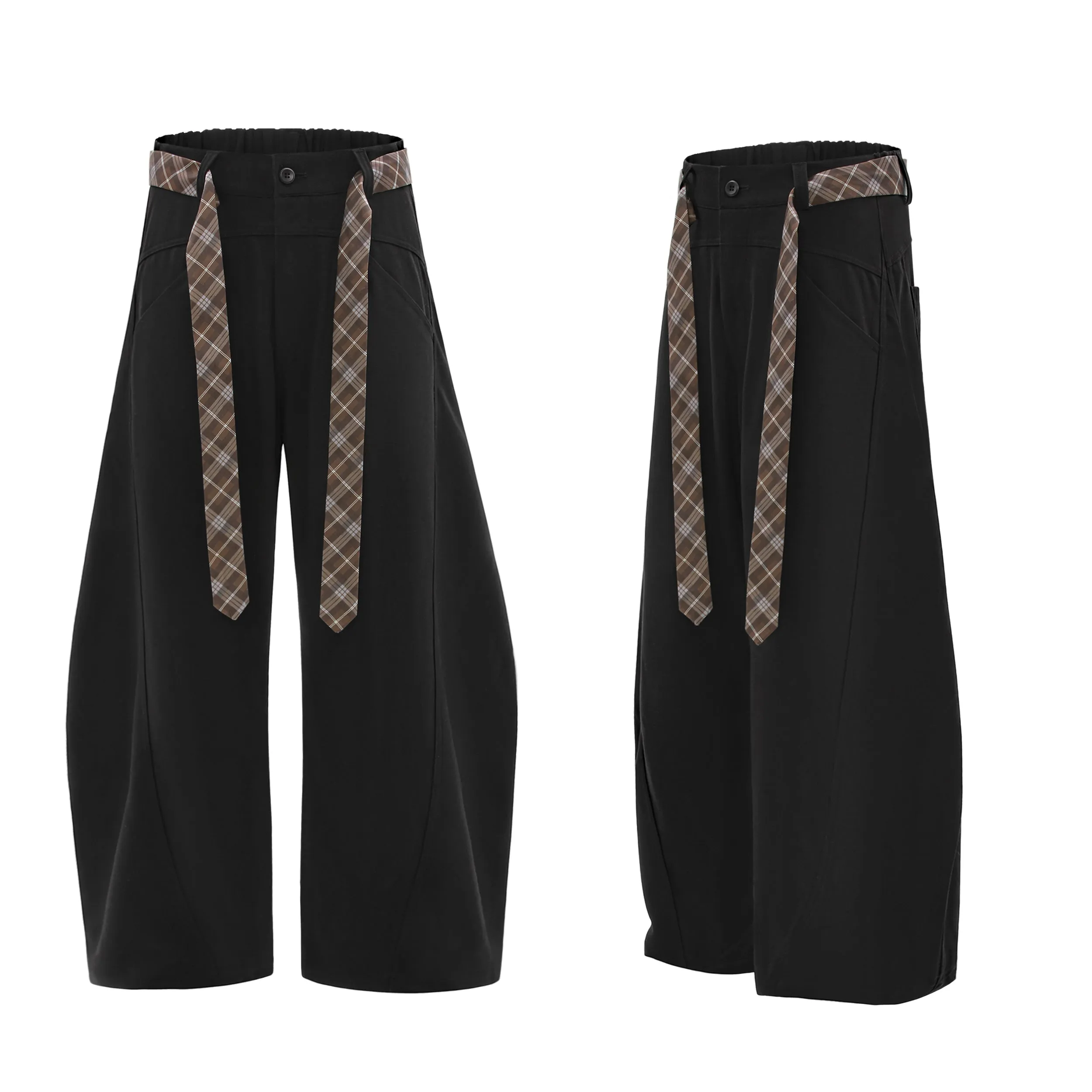 Omirad Plaid-Belt Curved Leg Pants sold by Omirad product image thumbnail 5