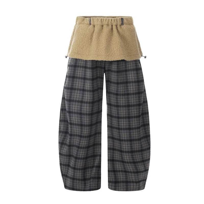 Omirad Layered Fleece Plaid Wide-Leg Pants made by Omirad