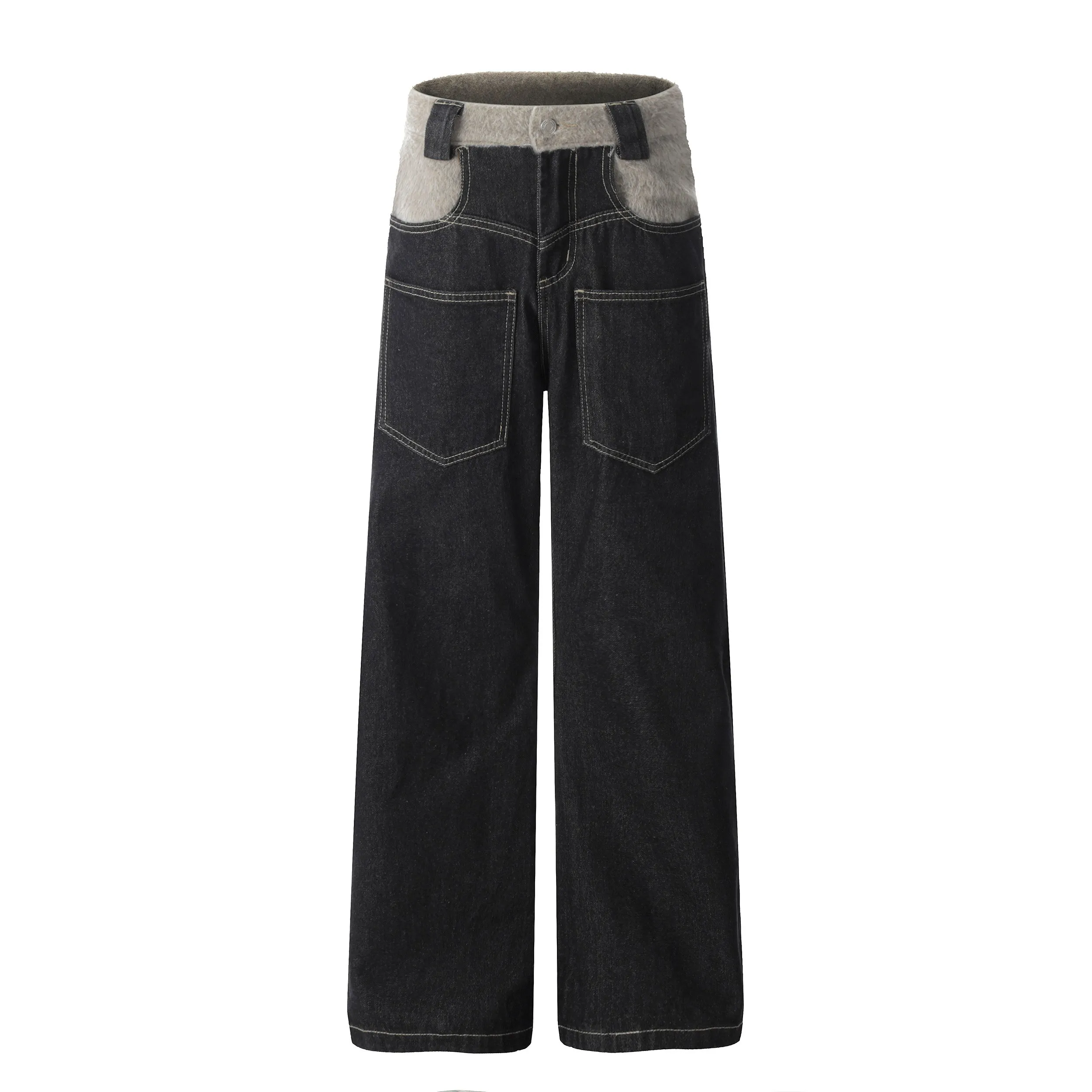 Omirad Fleece-Waist Wide-Leg Denim Pants sold by Omirad product image thumbnail 2