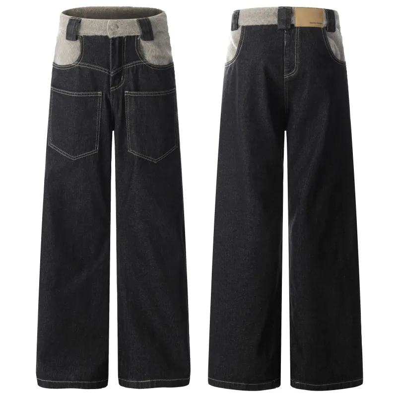Omirad Fleece-Waist Wide-Leg Denim Pants made by Omirad