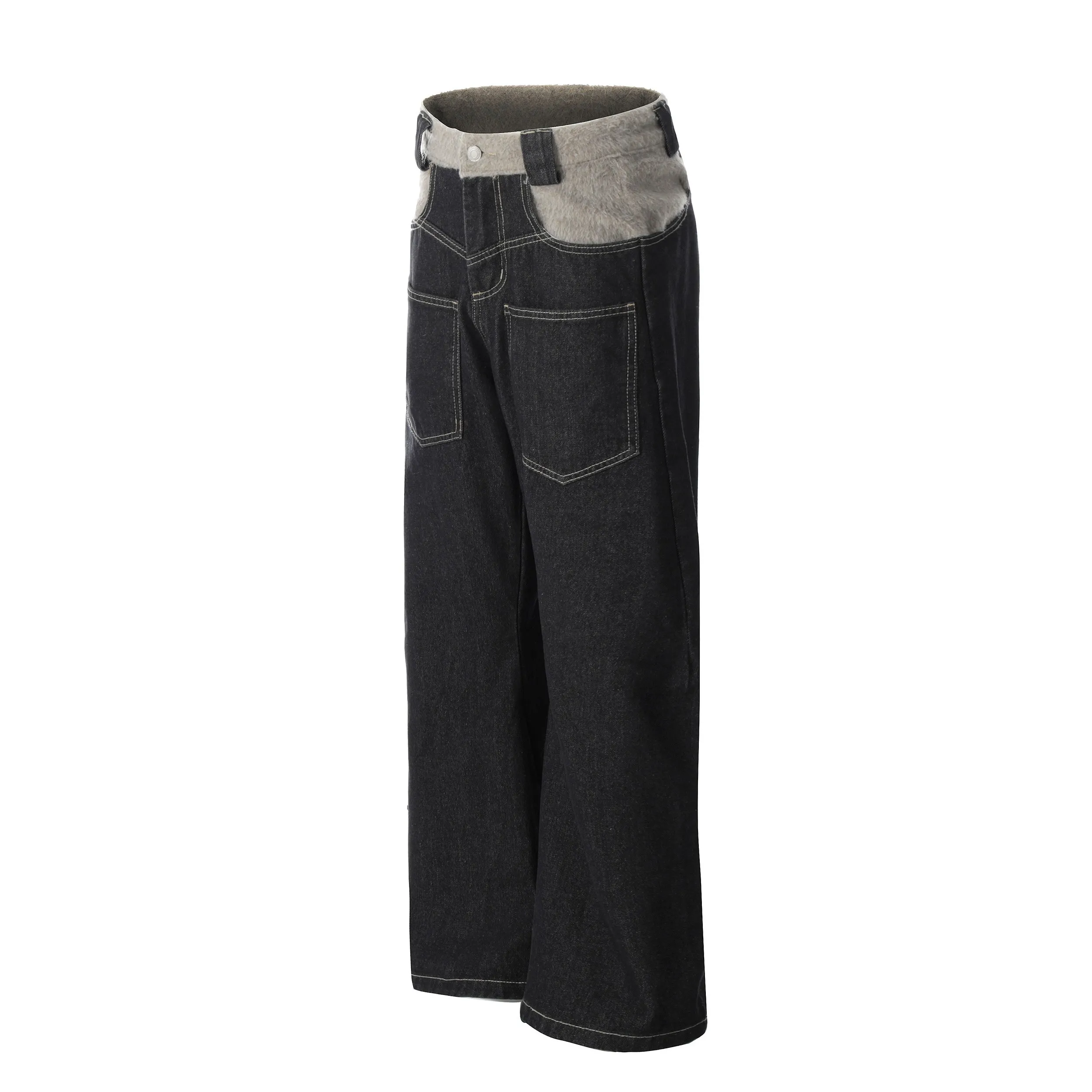 Omirad Fleece-Waist Wide-Leg Denim Pants sold by Omirad product image thumbnail 3