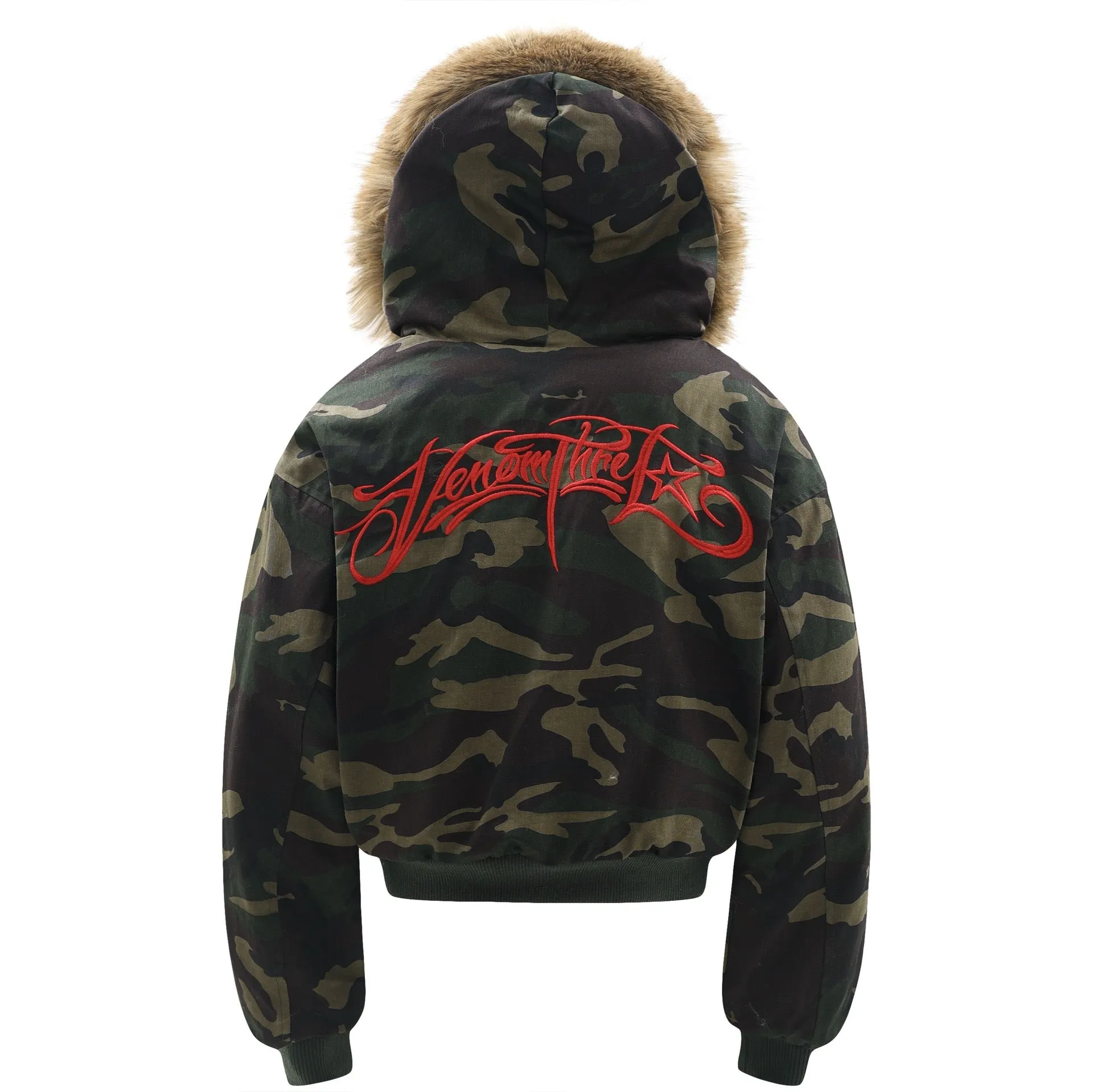 Omirad Camo Faux-Fur Hooded Embroidered Jacket sold by Omirad product image thumbnail 2