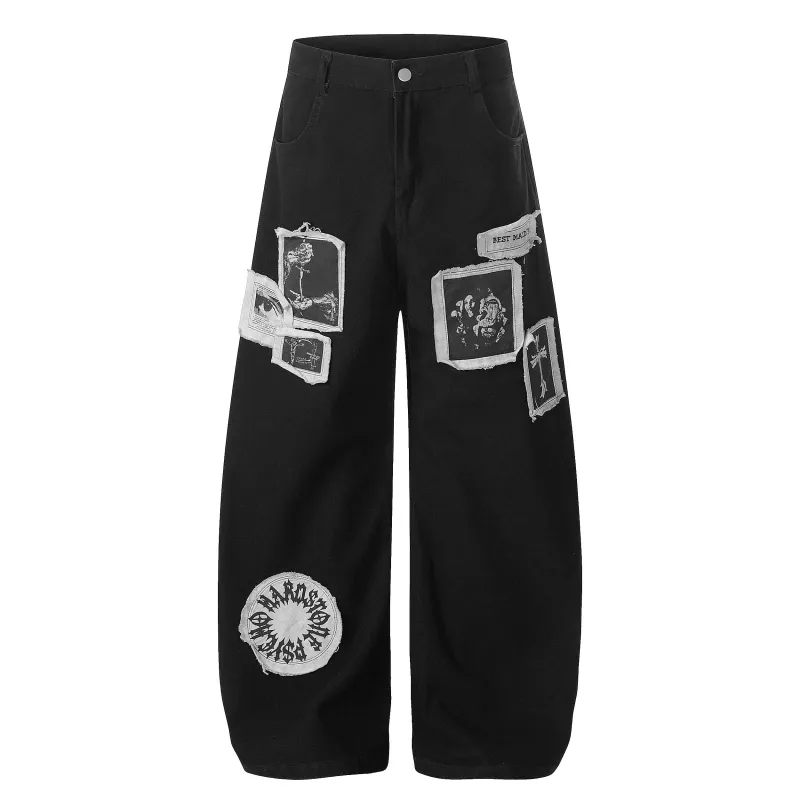 Omirad Graphic Patchwork Wide-Leg Pants made by Omirad