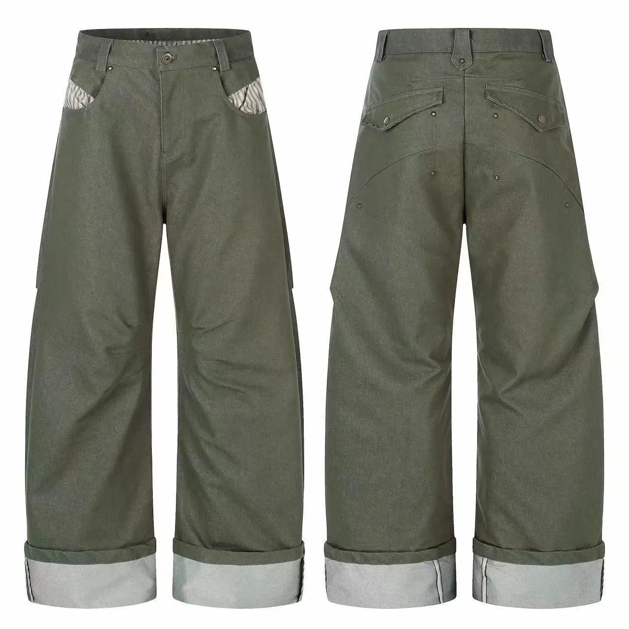 Omirad “Vintage Utility Fold-Hem Pants” sold by Omirad