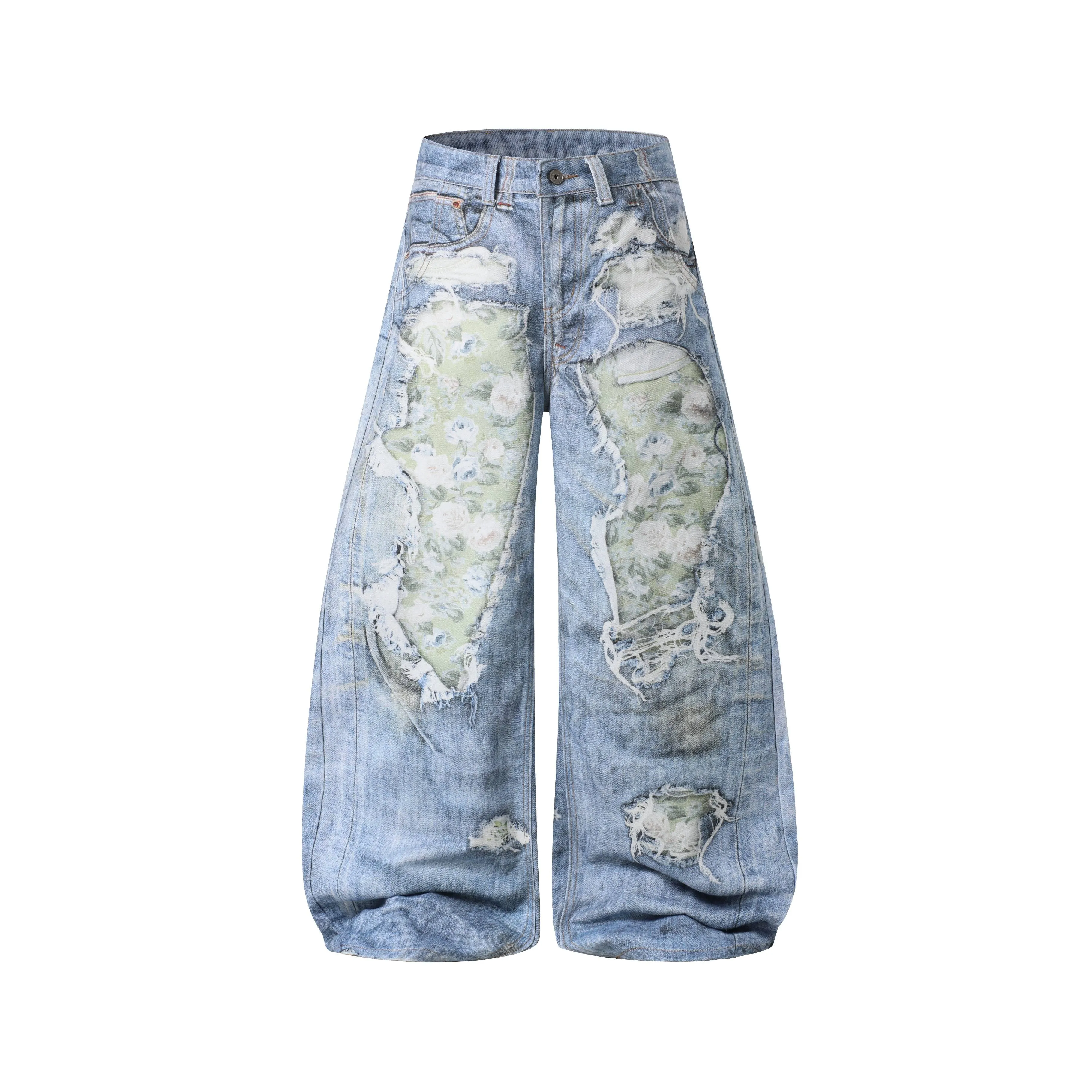 Omirad Floral Patchwork Distressed Jeans sold by Omirad product image thumbnail 2