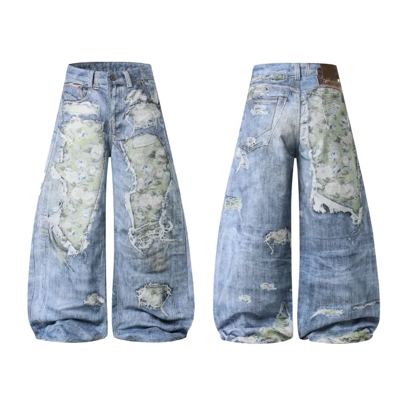 Omirad Floral Patchwork Distressed Jeans made by Omirad
