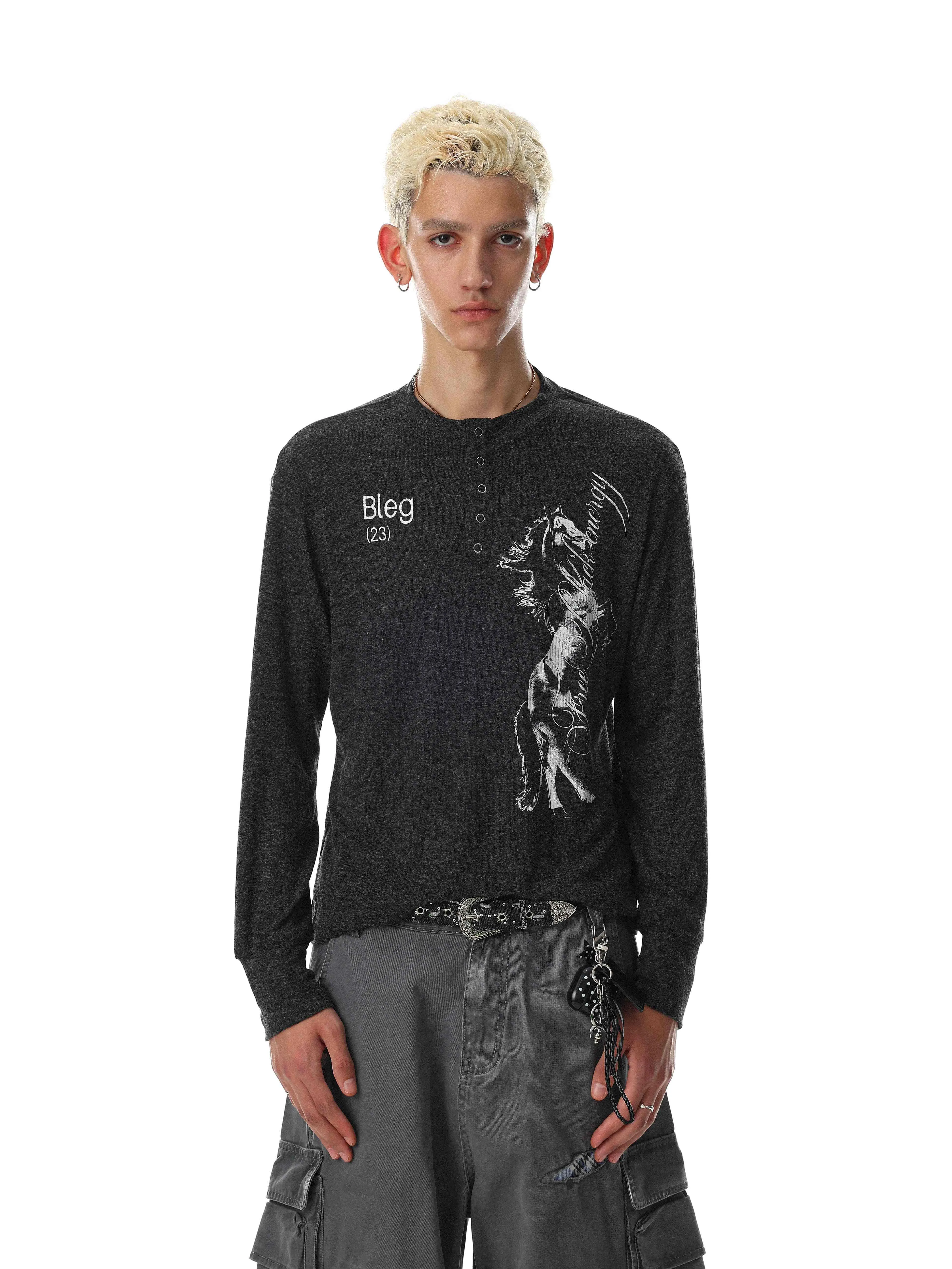 Omirad Vintage Horse Graphic Henley Long Sleeve sold by Omirad product image thumbnail 5