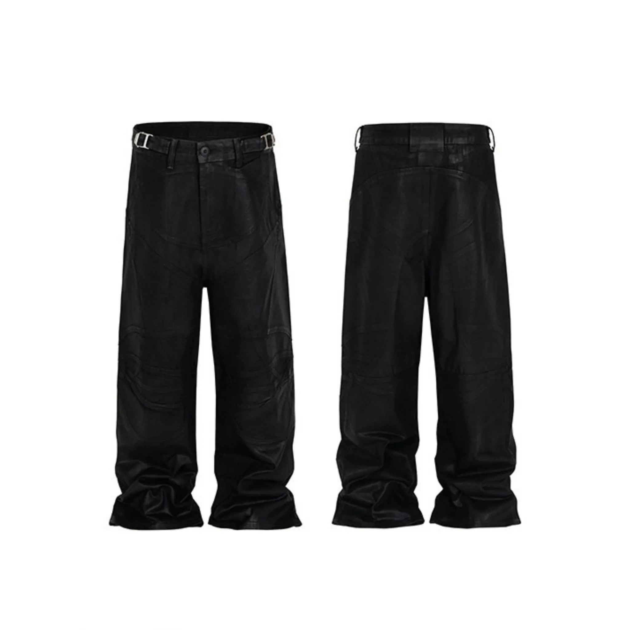 Omirad Curved-Stitch Leather Denim Pants sold by Omirad