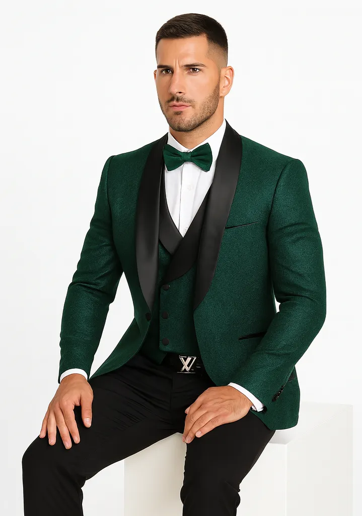 Mens Designer Hunter Green Tuxedo - Vested Floral Lace Wedding Outfit sold by Alberto Nardoni product image thumbnail 4