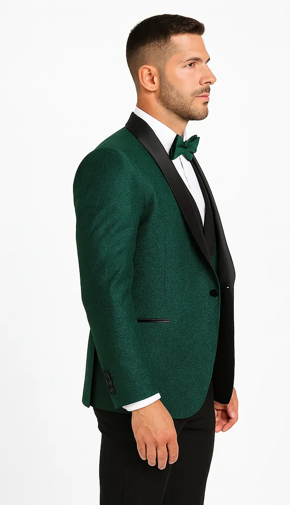 Mens Designer Hunter Green Tuxedo - Vested Floral Lace Wedding Outfit sold by Alberto Nardoni product image thumbnail 2