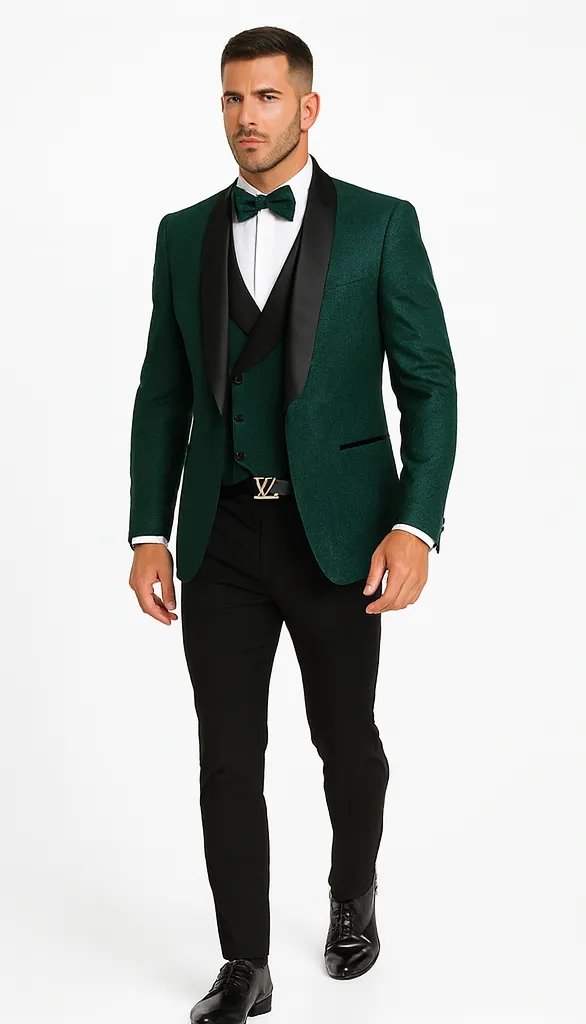 Mens Designer Hunter Green Tuxedo - Vested Floral Lace Wedding Outfit sold by Alberto Nardoni product image thumbnail 5