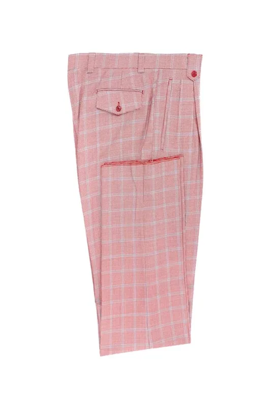 Tiglio Luxe Red Houndstooth with Light Blue Windowpane Wide Leg Wool Dress Pants 2576 CT552455 sold by Alberto Nardoni