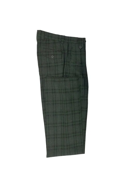 Tiglio Luxe Sage Green with Charcoal Gray Windowpane Wide Leg Wool Dress Pants 2576 TLS20049/1 sold by Alberto Nardoni