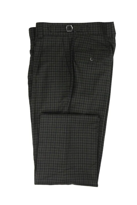 Tiglio Luxe Dark Green with Navy Check Semi-Wide Leg Wool Marbella Dress Pants TL5546 sold by Alberto Nardoni