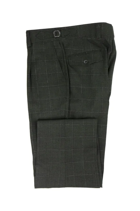 Tiglio Luxe Heather Green with Windowpane Semi-Wide Leg Wool Marbella Dress Pants TL5111 sold by Alberto Nardoni