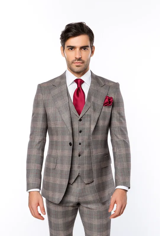 Suits With Baggy Pleated Pants - Wide Leg Pants 100% Wool - Classic Fit Single Breast Lapel Vest by Rossiman sold by Alberto Nardoni