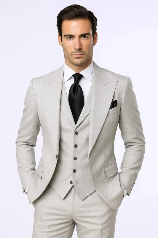 Suits With Baggy Pleated Pants - Wide Leg Pants 100% Wool - Classic Fit in Grey One Button 3 Piece Suit by Rossiman sold by Alberto Nardoni