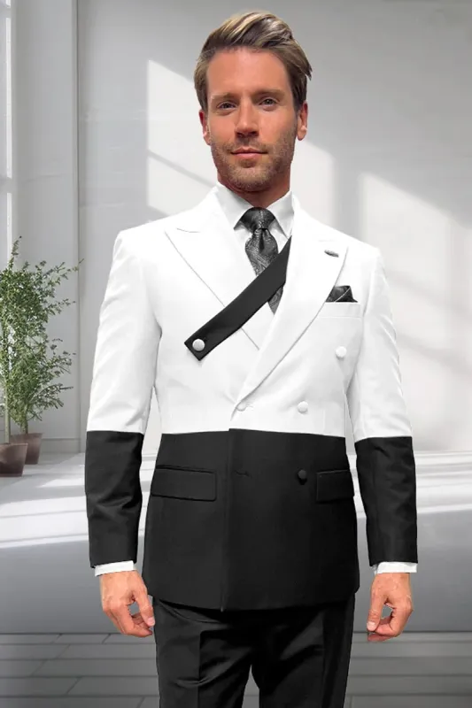 Mens Designer Double Breasted Suit – Wool Two Tone Black and White Style sold by Alberto Nardoni