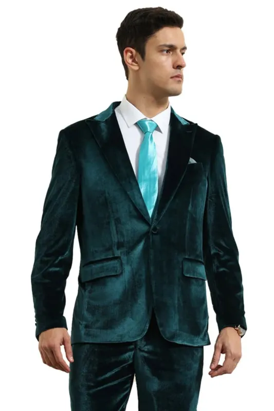 Teal Green Velvet Mens Suit – Slim Fit Wedding and Prom Tuxedo sold by Alberto Nardoni