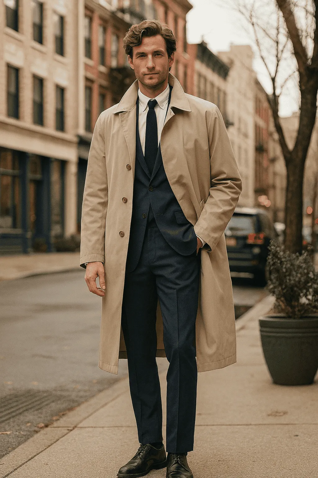 Mens Beige Trench Coat – Classic Long Overcoat with Button Front - Raincoat in Khaki Color sold by Alberto Nardoni product image thumbnail 4