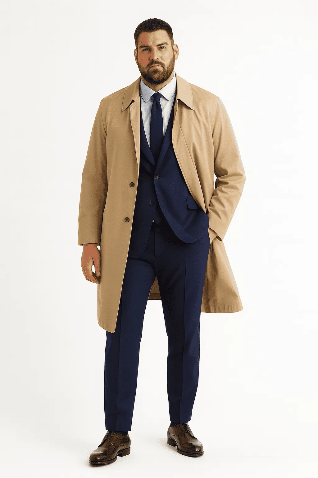 Mens Beige Trench Coat – Classic Long Overcoat with Button Front - Raincoat in Khaki Color sold by Alberto Nardoni product image thumbnail 3