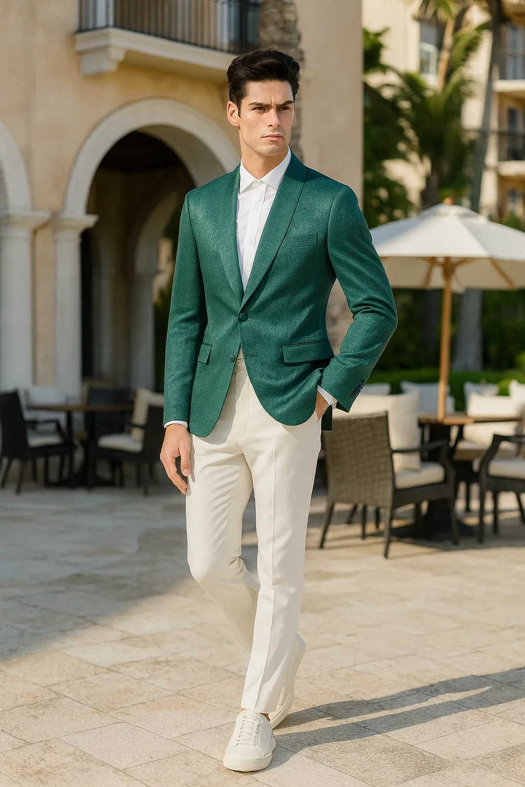 Mens Teal Green Floral Jacquard Blazer - Slim Fit Tuxedo Jacket for Weddings, Proms, and Parties sold by Alberto Nardoni product image thumbnail 3