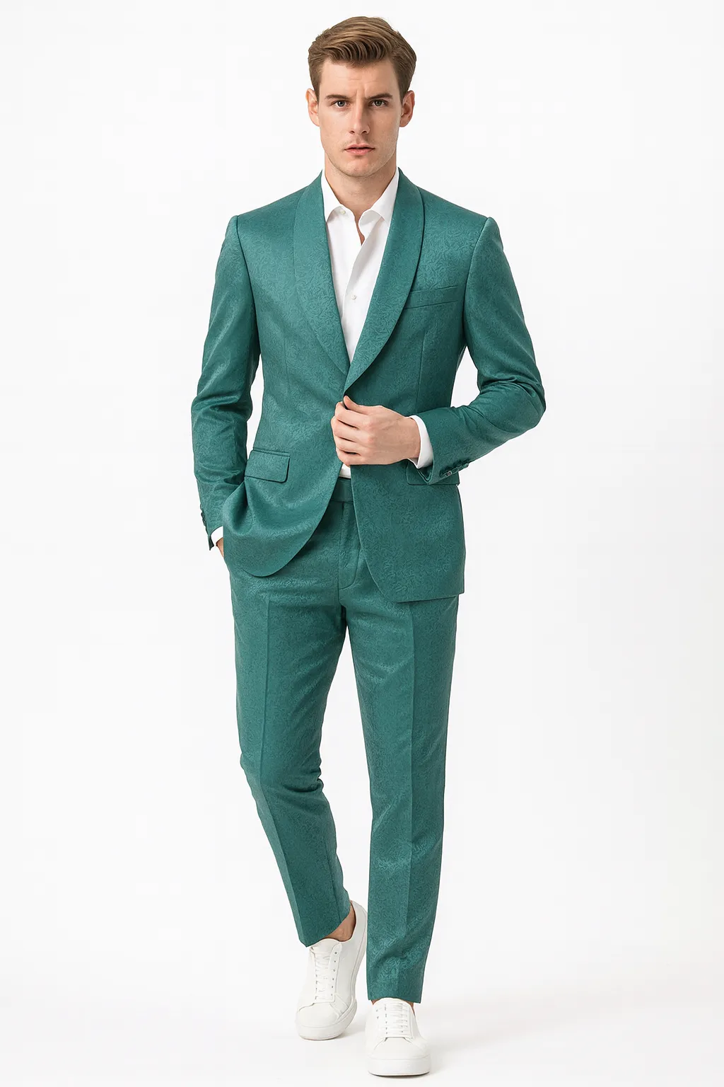 Mens Teal Green Floral Jacquard Blazer - Slim Fit Tuxedo Jacket for Weddings, Proms, and Parties sold by Alberto Nardoni product image thumbnail 4