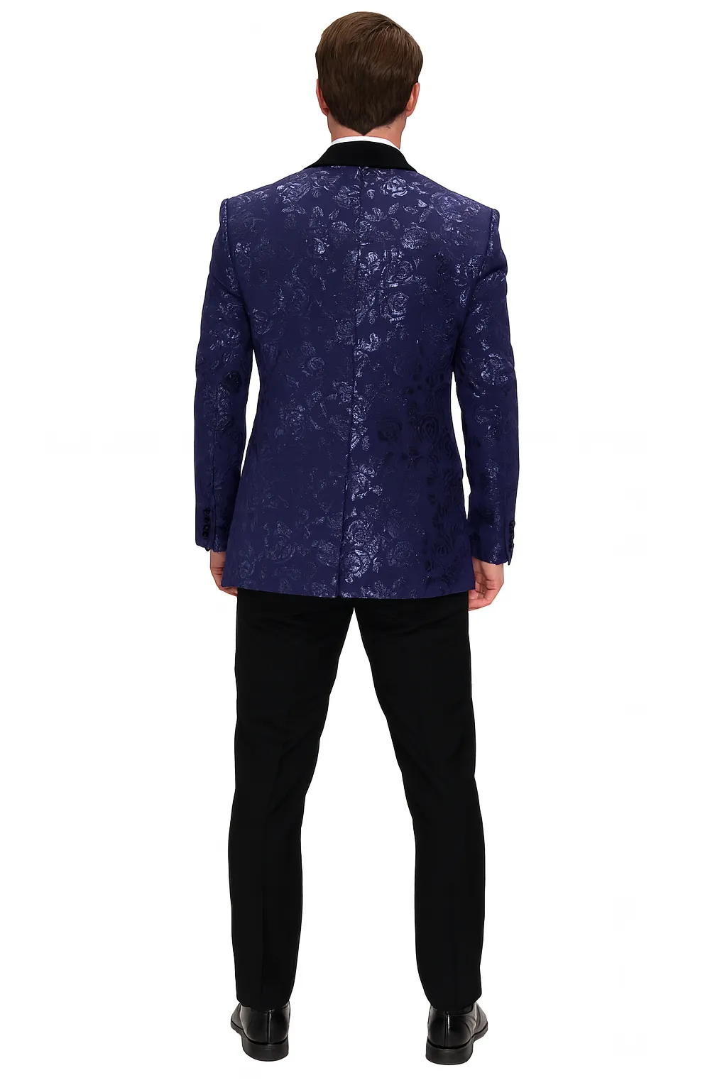 Mens Navy Floral Jacquard Tuxedo Jacket - Double Breasted Blazer with Black Shawl Lapel sold by Alberto Nardoni product image thumbnail 3