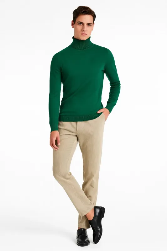 Mens Classic Emerald Green Turtleneck Sweater – Slim Fit Knit Pullover sold by Alberto Nardoni