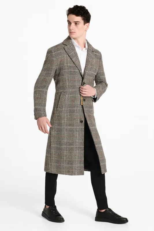 Men’s Full length Long Plaid Overcoat – Classic Checkered Wool Blend Winter Coat in Gray Color Checkered sold by Alberto Nardoni