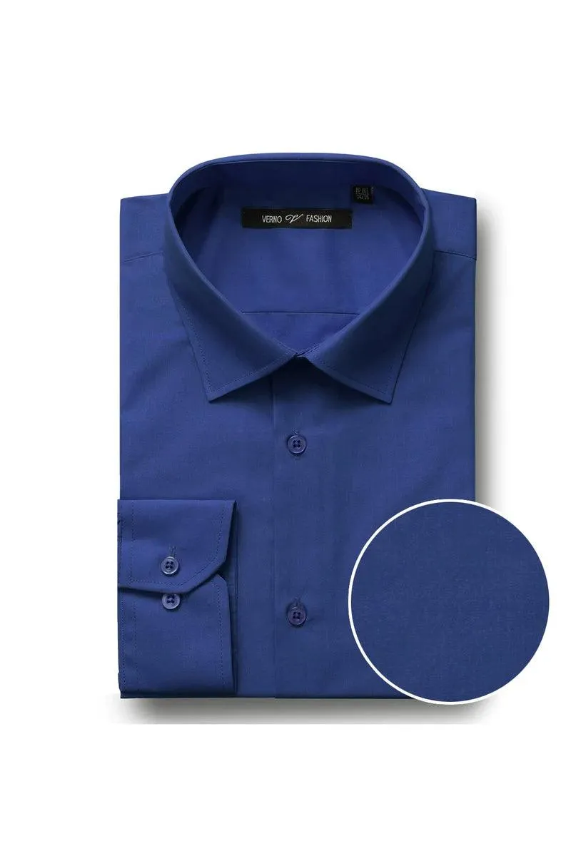 Sophisticated Style for Prom and Wedding: Verno's Royal Blue Classic Fit Dress Shirt sold by Alberto Nardoni