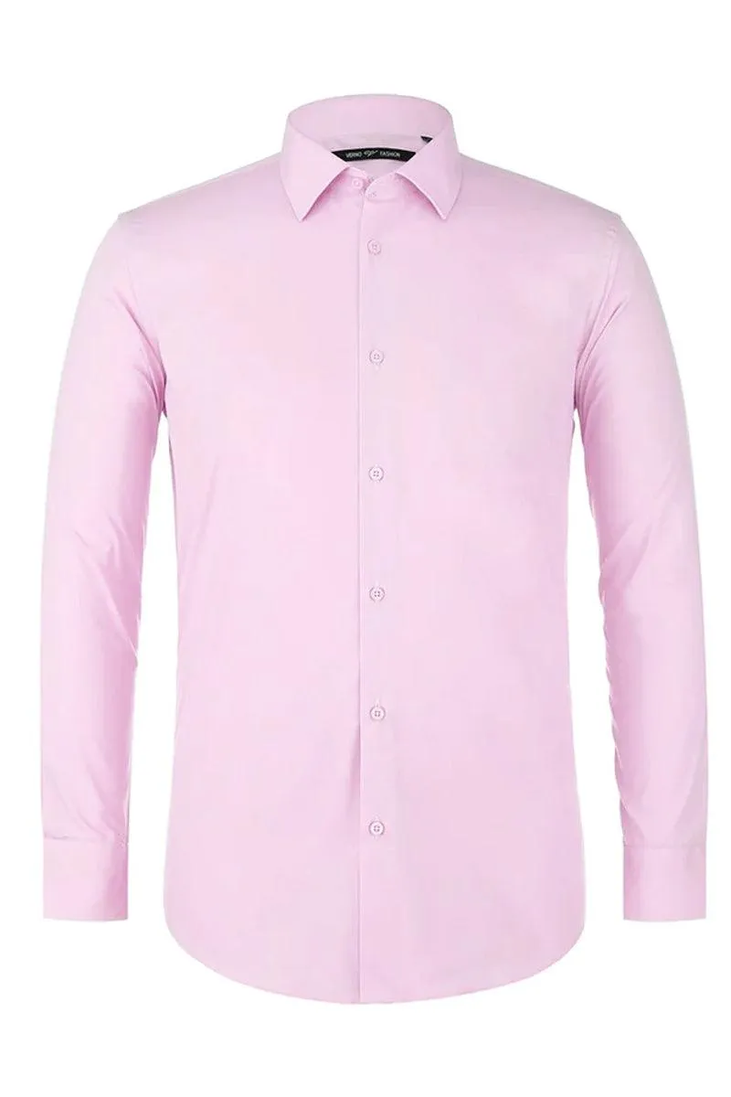 Elegant Prom and Wedding Attire: Verno Pink Classic Fit Spread Collar Dress Shirt sold by Alberto Nardoni product image thumbnail 2