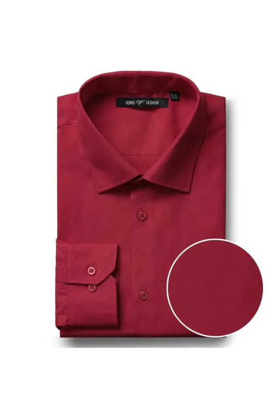 "Crimson Elegance: Verno's Classic Fit Spread Collar Dress Shirt for Prom and Wedding Festivities" sold by Alberto Nardoni