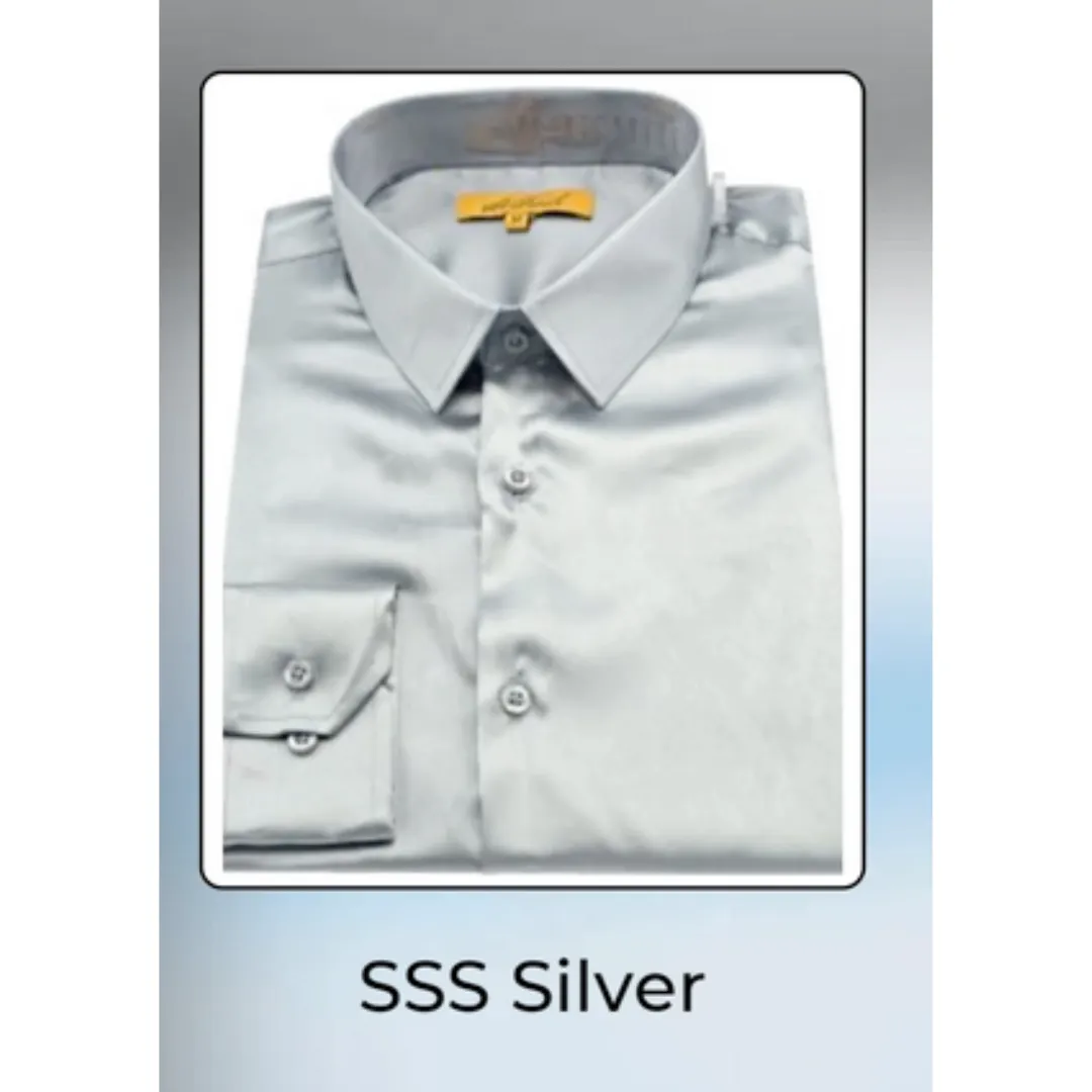 Mens Silver Satin Dress Shirt and Pants Set - Luxury Slim Fit Outfit for Parties, Weddings, and Formal Events sold by Alberto Nardoni