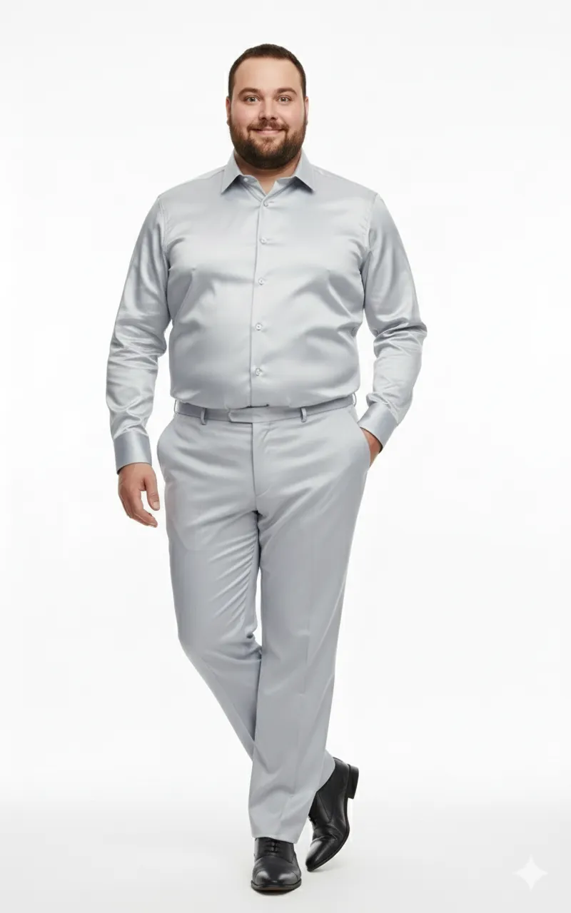 Mens Silver Satin Dress Shirt and Pants Set - Luxury Slim Fit Outfit for Parties, Weddings, and Formal Events sold by Alberto Nardoni product image thumbnail 2