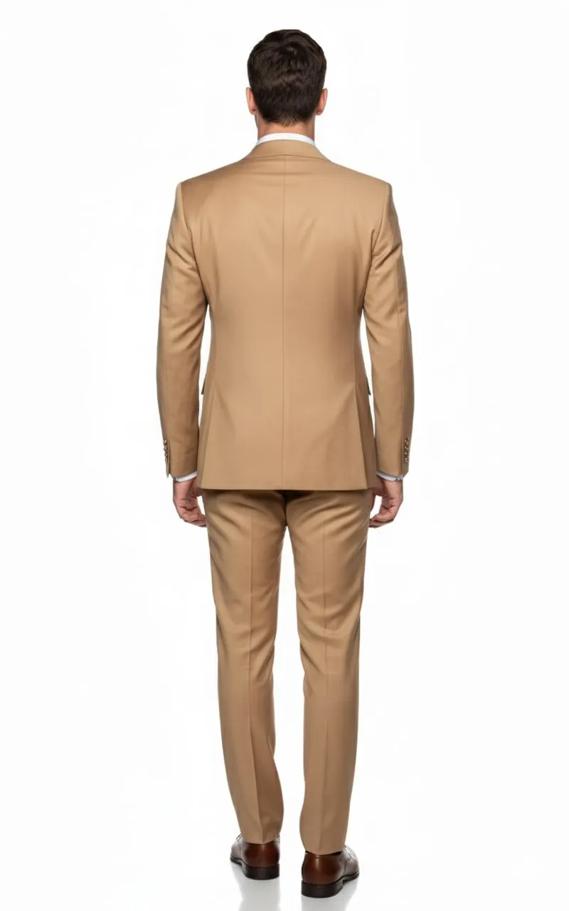 Mens Camel - Bronze - Goldish khaki Double-Breasted Suit - Luxury 2-Piece Formal Set with Gold Buttons and Peak Lapels by Rossi Man sold by Alberto Nardoni product image thumbnail 2