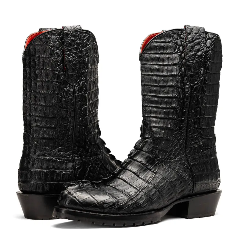 Marco Di Milano Marlboro Black Hornback Crocodile Tail Tractor Sole Cowboy Boots sold by Alberto Nardoni