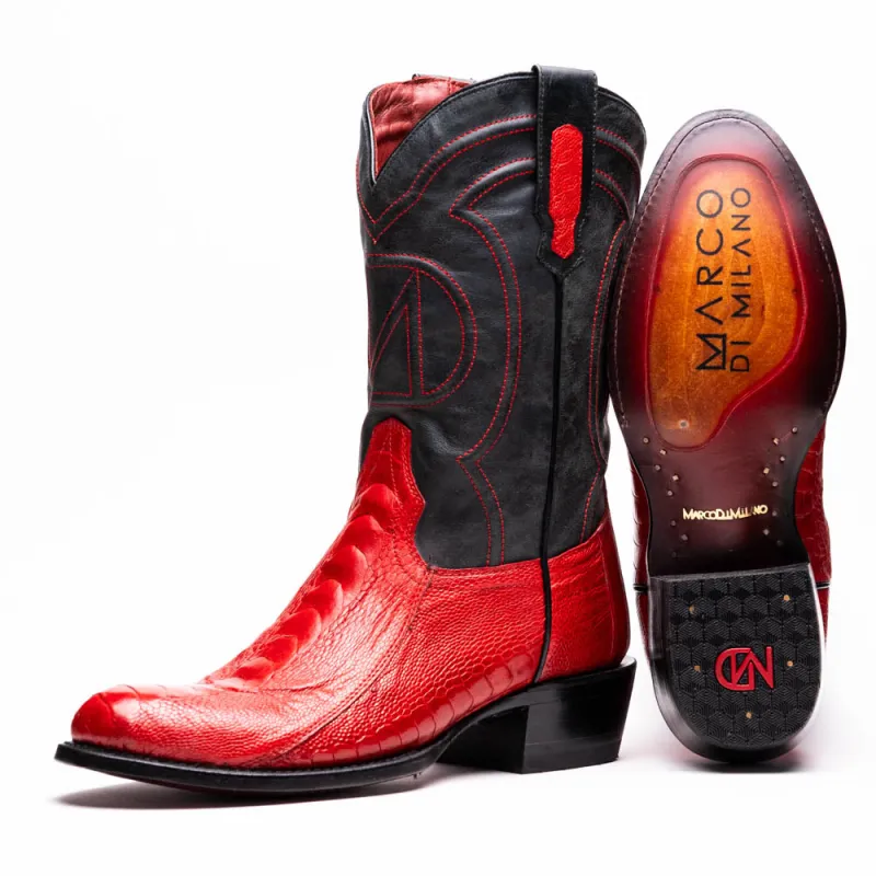 Marco Di Milano Denver Red Ostrich Leg Round Toe Cowboy Boots made by Alberto Nardoni