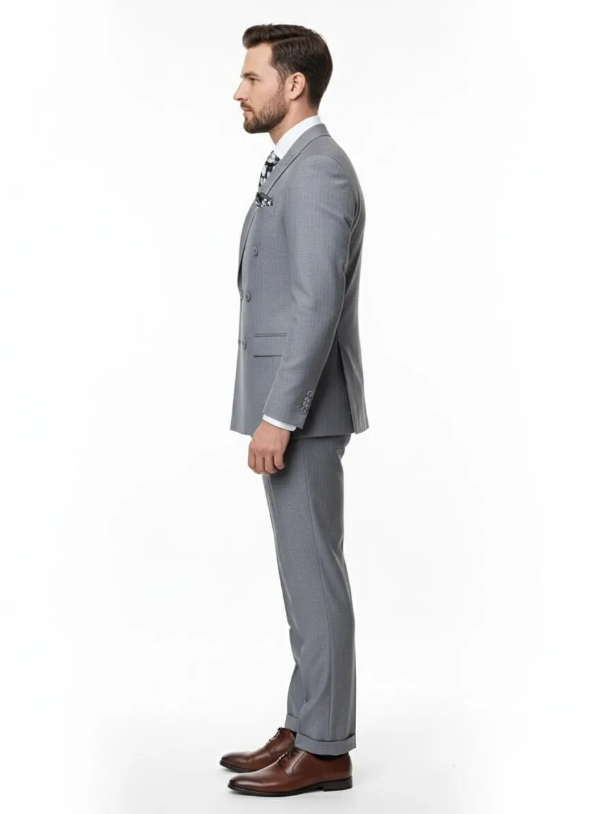 Mens Grey Tone on Tone Double-Breasted Suit – Classic Slim Fit 2 Piece Formal Business Gray Shadow Stripe sold by Alberto Nardoni product image thumbnail 3